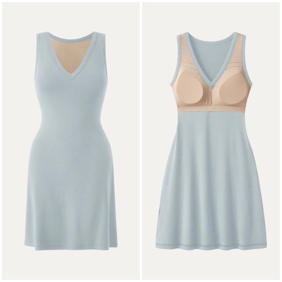 OGL Dresses & Skirts - NWT New OGL V-neck A-line New Airy Brami Tank Dress in Foam Blue size Medium